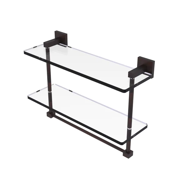 Montero 16" Two Tiered Glass Shelf with Integrated Towel Bar, Venetian Bronze
