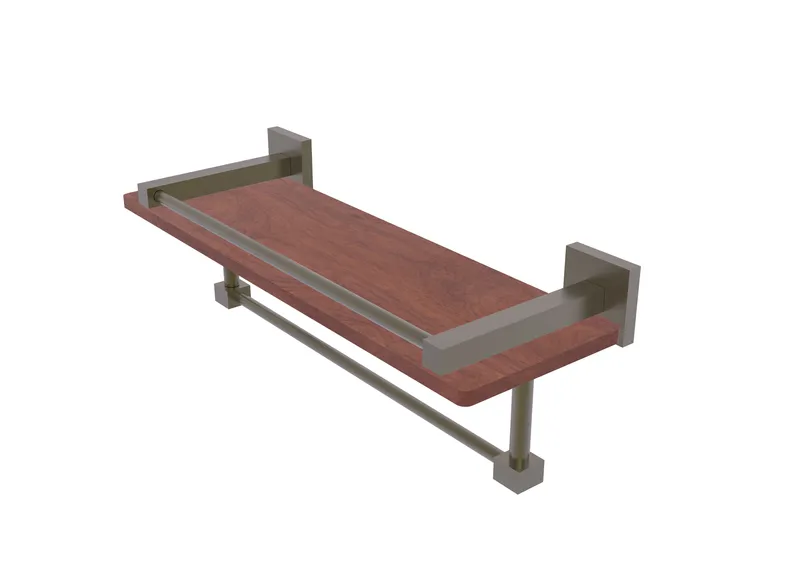 Montero Collection 16"IPE Ironwood Shelf With Gallery Rail and Towel Bar