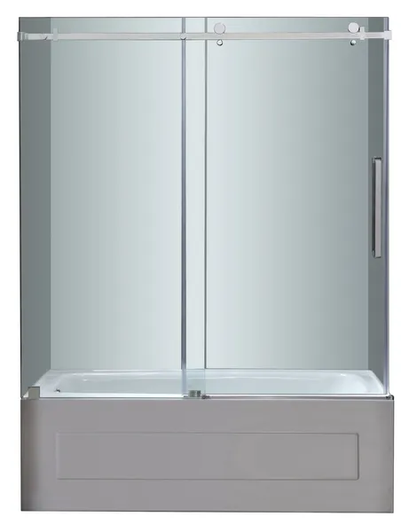 Moselle 60"x60" Completely Frameless Tub-Height Sliding Shower Door, Stainless