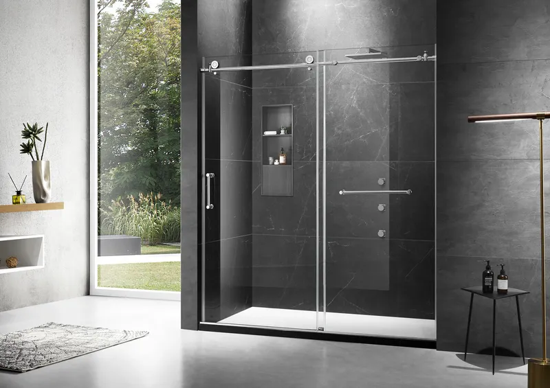 MoSweet Elegant 44"W to 48"W x 76"H Frameless Shower Door, Chrome, 44" - 48" × 76"