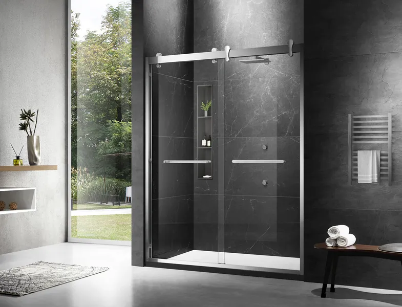 MoSweet Essence 62" - 66" x 76" Stainless Steel Frame Shower Door, Chrome, 62"-66"