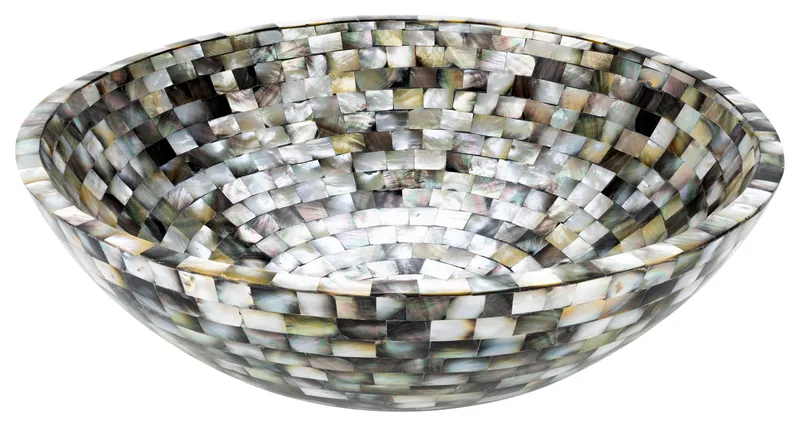 Mother of Pearl Seashell Vessel Sink Blue and Silver Rectangular Cube Inlay