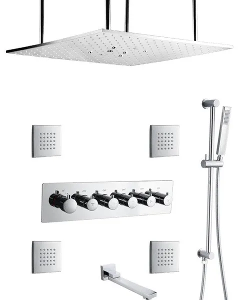 Mount Rainfall Shower System With Hand Shower and Jetted Body Sprays, Without Le