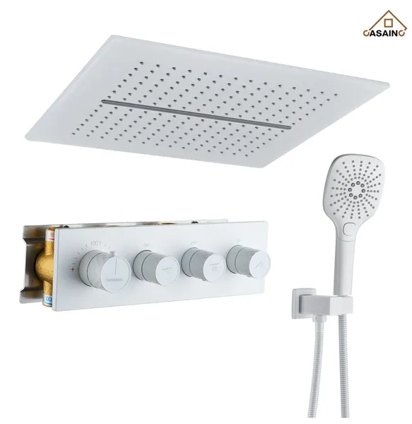 Multifunctional concealed large overhead spray luxury shower system, Matte White