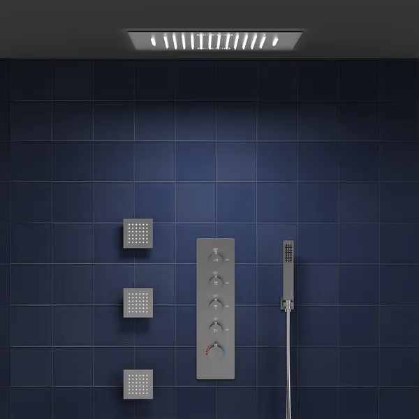 Music LED Shower Faucet System Thermostatic 20" Rain Shower Head, Brushed Nickel