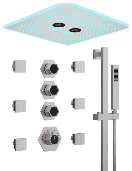 Music Thermostatic Shower System 16" Rainfall LED Shower Head, Brushed Nickel