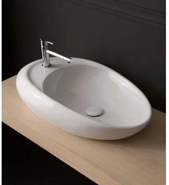 Nameeks 8602-One Hole Scarabeo 18" Ceramic Vessel Bathroom Sink - White