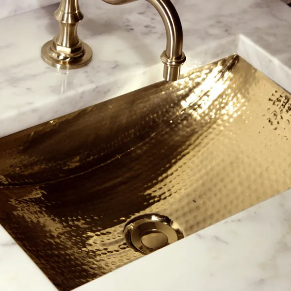 Nantucket Sinks 19.8"x12.8" Hammered Brass Rectangle Undermount Bathroom Sink