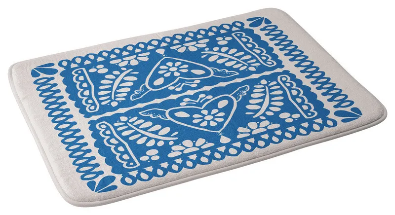 Natalie Baca Fiesta de Corazon in Blue Memory Foam Bath Mat, 17"x24"