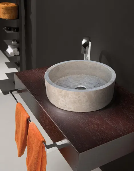 Natural Stone Beige Travertine Vessel Sink Honed (D)16" (H)6"