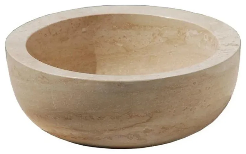 Natural Stone Light Travertine Round Vessel Sink (D)14" (H)7"
