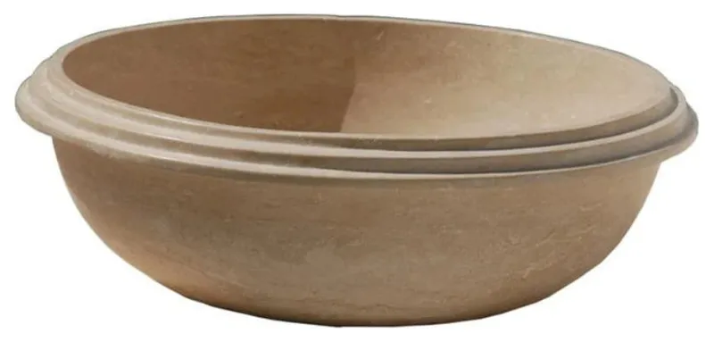 Natural Stone Light Travertine Stripe Edge Vessel Sink (D)16" (H)6"