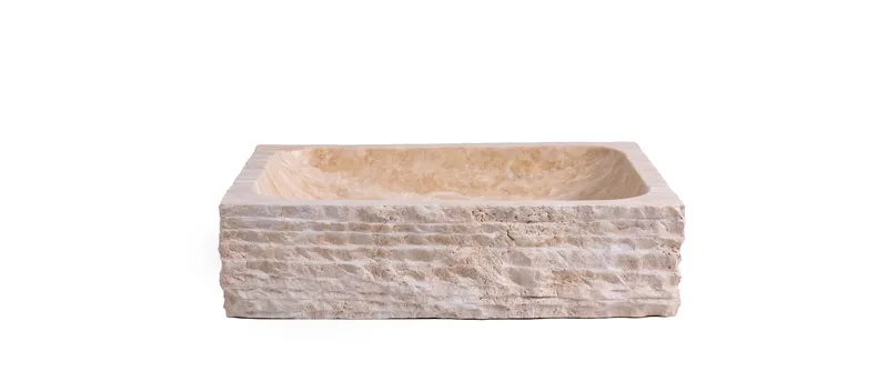 Natural Stone Vessel Bathroom Sink, Rustic Rectangular Stone Sink, Travertine