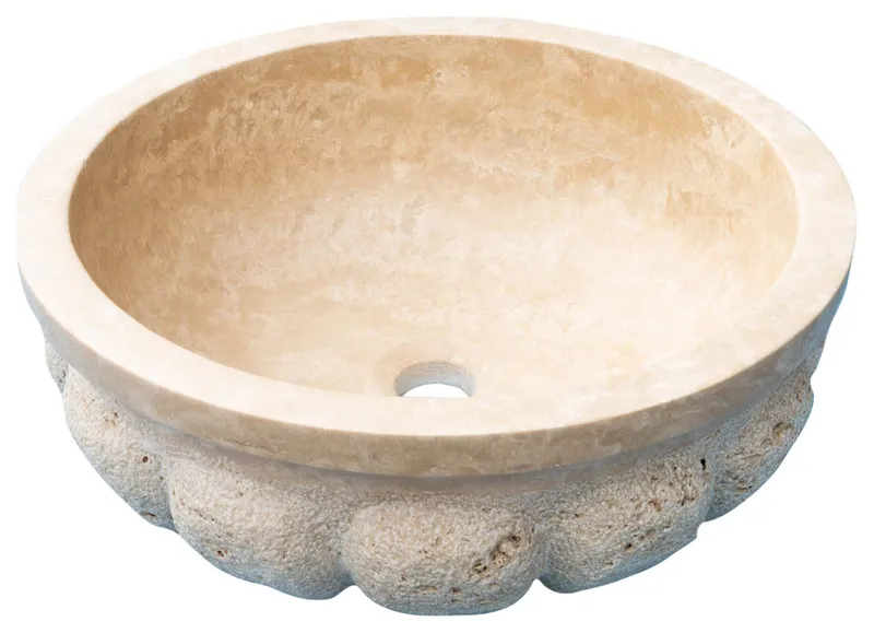 Natural Stone Vessel Sink - Circular Light Travertine - 16"x6" (40.6x15)cm