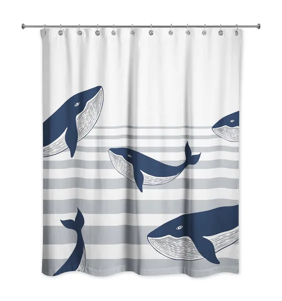 Nautical Whales Pattern 71x74 Shower Curtain