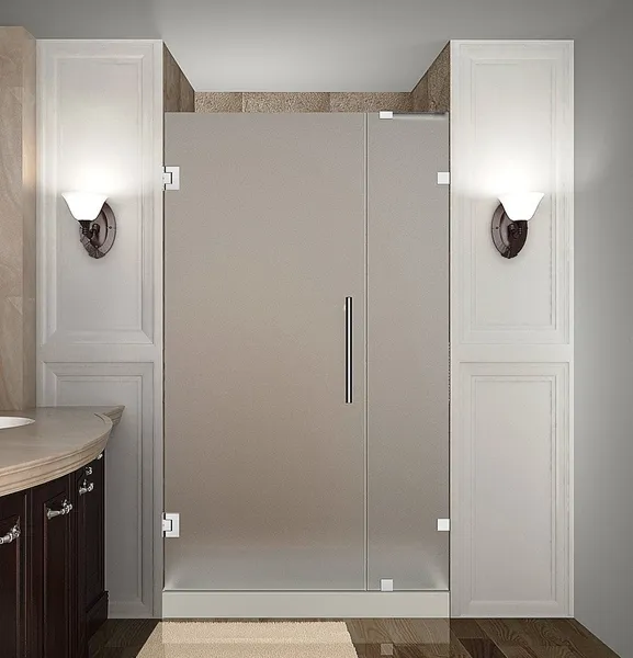 Nautis 34"x72" Completely Frameless Hinged Shower Door, Frosted Glass, Chrome