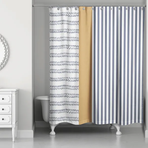 Navy and Burnt Orange Lines 71x74 Shower Curtain