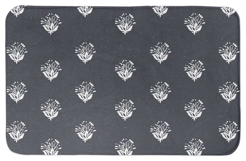 Navy Floral Pattern 34x21 Bath Mat