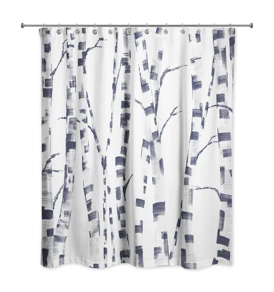 Navy Painted Birches 71x74 Shower Curtain