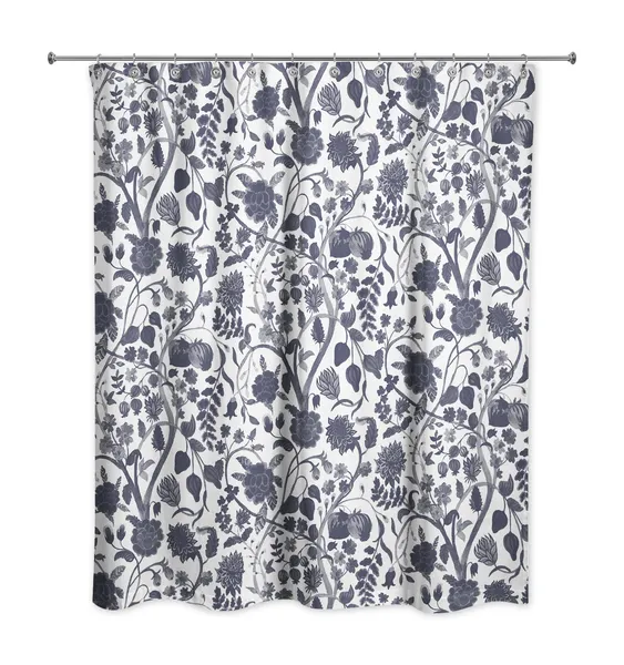 Navy Watercolor Floral 71x74 Shower Curtain