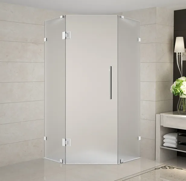 Neoscape 36"x36"x72" Frameless Neo-Angle Shower Enclosure, Frosted, Stainless