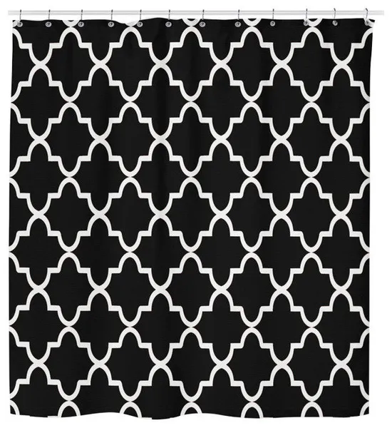 Neutral Black and White Geometric Pattern Shower Curtain