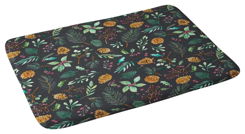 Ninola Design Christmas Botanical Charcoal Memory Foam Bath Mat 24x36"