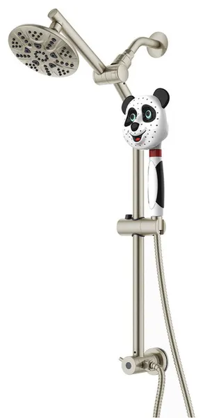 No-Drill Conversion Slide Bar Shower Head With Panda Hand, Satin Nickel