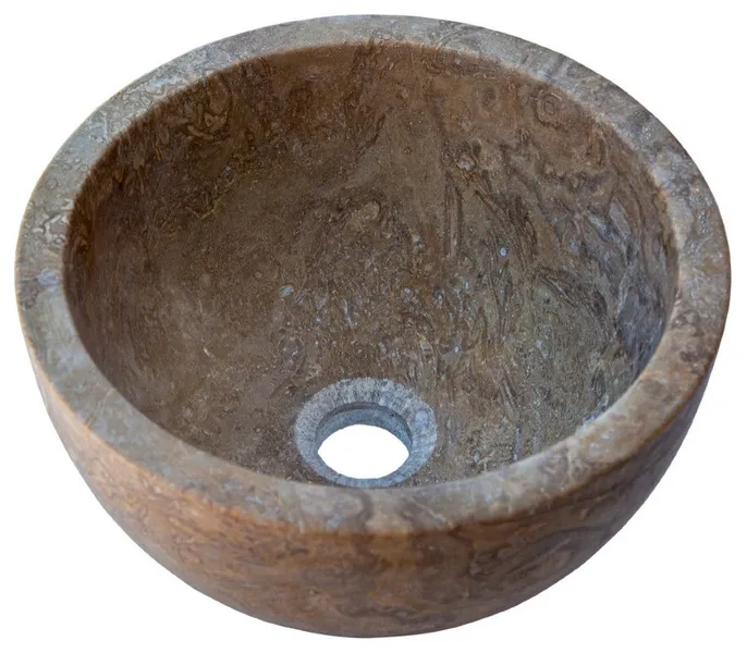 Noce Brown Travertine Natural Stone Round Vessel Sink (D)12.5" (H)6"