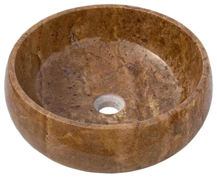Noce Brown Travertine Natural Stone Vessel Sink Polished (D)16" (H)6"
