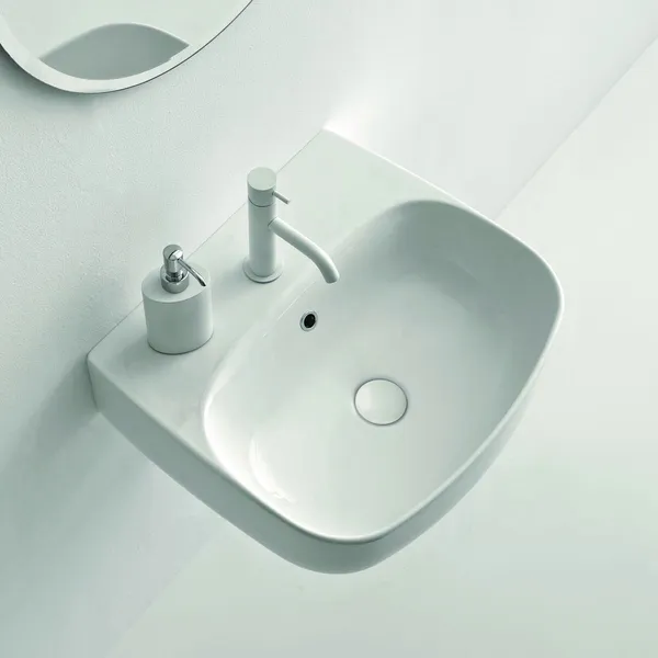 Nolita 5340 Bathroom Sink with Three Faucet Holes in Glossy White