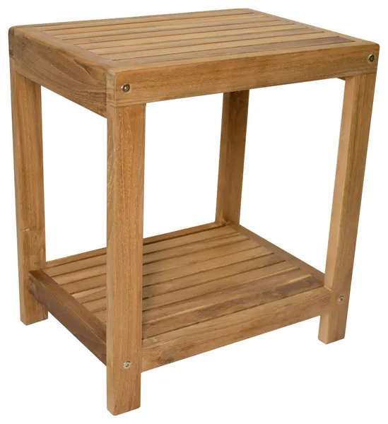 Nordic Style Natural Teak Spa Bench With Shelf – 18″
