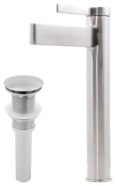 Novatto NBF-016-PUD Phia Contemporary Modern Bathroom Vessel Faucet w/ Drain, Brushed Nickel