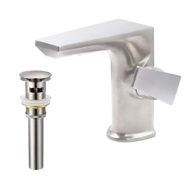 Novatto NBF-061-PUD Miller Contemporary Lavatory Bath Faucet w/ Overflow Drain, Brushed Nickel
