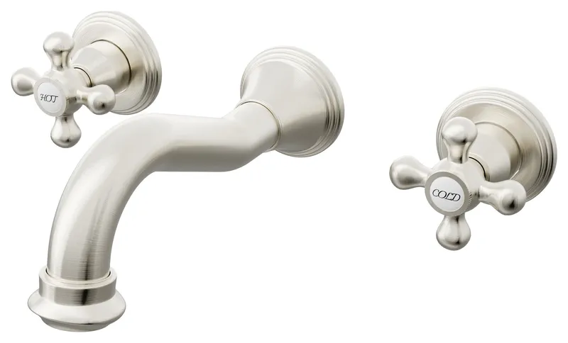 Novatto NBF-W03 Ria Two Handle Wall Mount Bathroom Faucet Series, Brushed Nickel