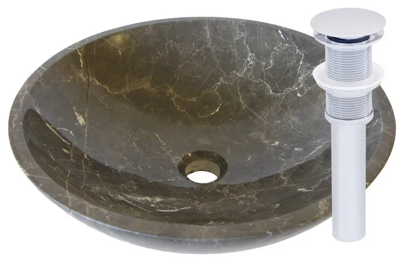 Novatto NOSV-CMCH Coffee Marble Vessel Sink With Chrome Umbrella Drain