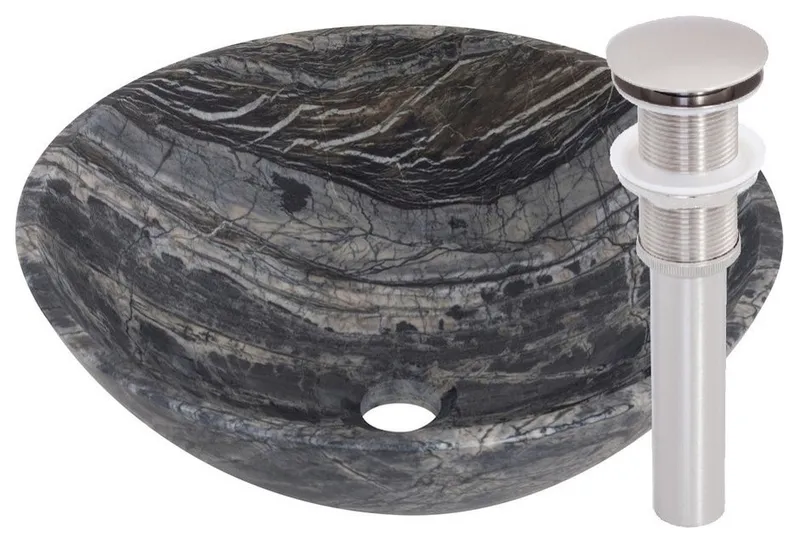 Novatto NOSV-LMCH Lunar Marble Vessel Sink With Chrome Umbrella Drain