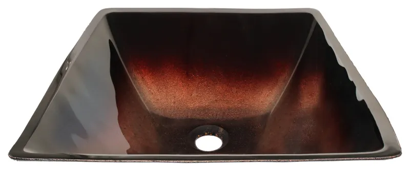 Novatto Rame Copper and Black Square Glass Vessel Bathroom Sink
