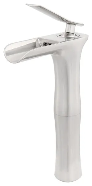Novatto Victoria WaterSaver Single Lever Waterfall Vessel Faucet, GF-365WS, Brushed Nickel
