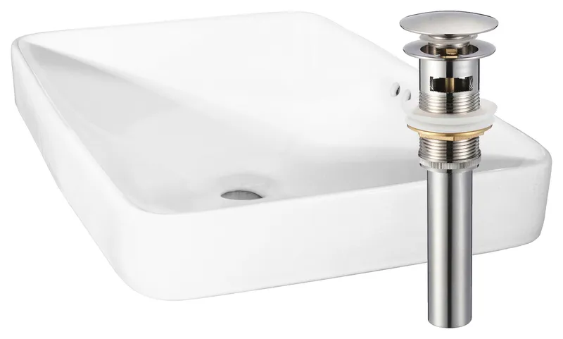 NP-DI2185511 Rectangular White Porcelain Drop-in Sink, Overflow Drain Options, Brushed Nickel