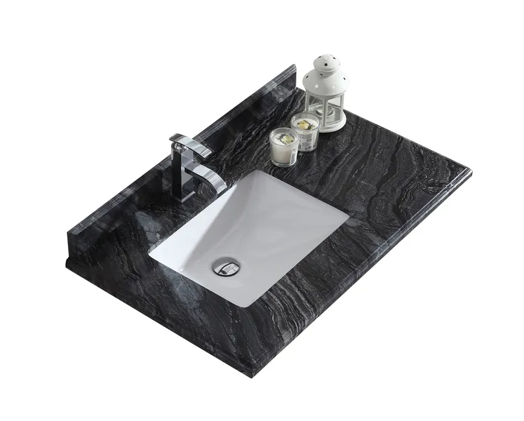Odyssey 36 Black Wood Marble Top Off Centered Sink Left Sink