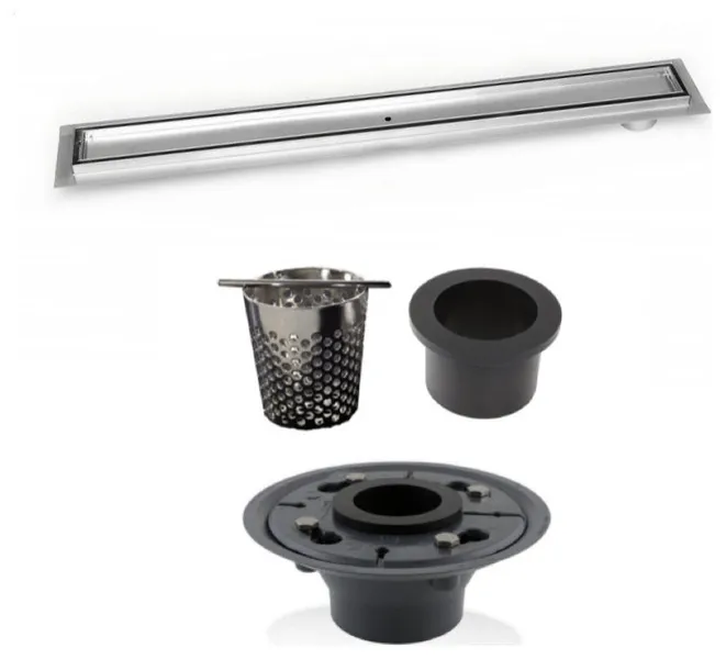 Offset Linear Drain, 24 Inch Side Outlet Linear Drain Complete Set, Tile Insert