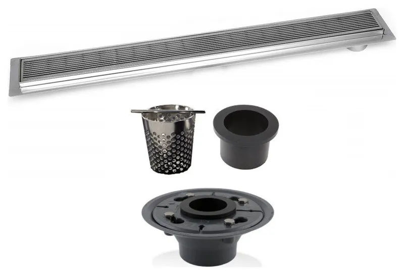 Offset Linear Drain, 40 Inch Side Outlet Linear Drain Complete Set, Wedge
