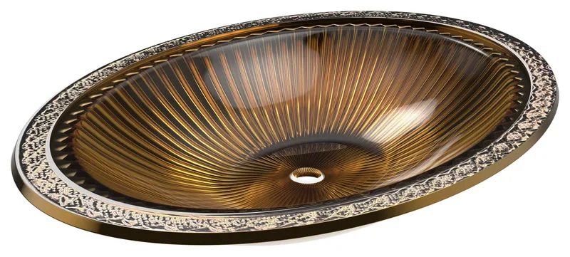 Olive Tempered Glass Oval Vessel Bathroom Sink, Gold