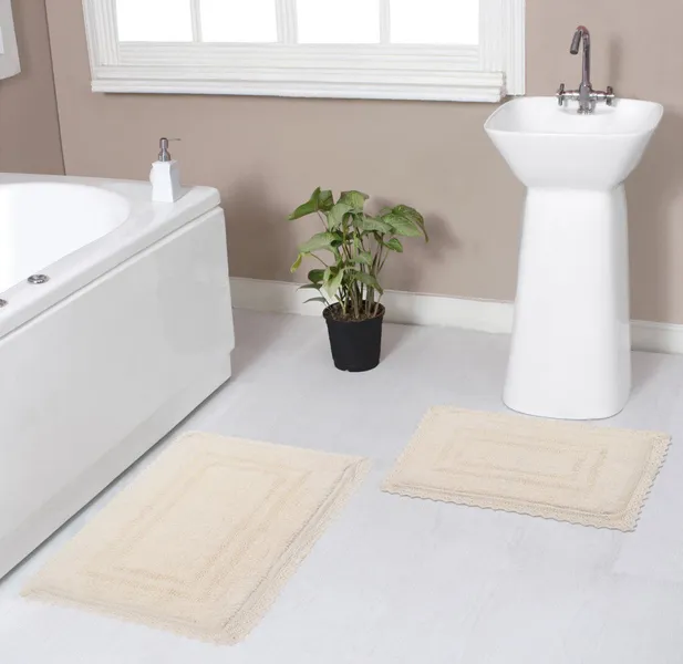 Opulent Reversible 100% Cotton Bath Rug Set, 2 Piece Set(S+M), Ivory