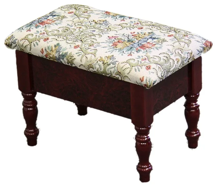 ORE International 10" Tall Wooden Foot Stool with Storage Cherry Finish