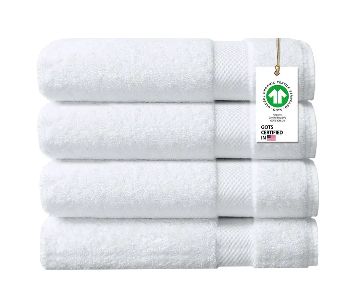 Organic 100% Cotton 650 GSM Feather Touch Quick Dry Bath Towel, White, Pack of 4