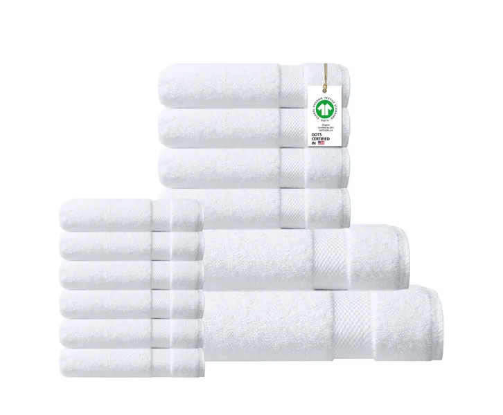 Organic Cotton Feather Touch Quick Dry Towel Set, 12-Piece Set, White