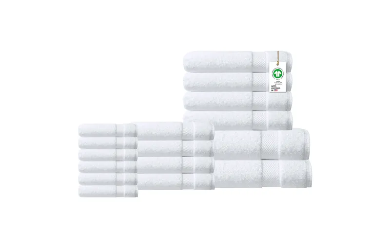 Organic Cotton Feather Touch Quick Dry Towel Set, 17-Piece Set, White