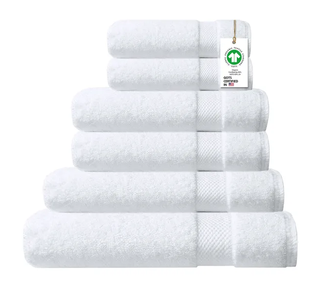 Organic Cotton Feather Touch Quick Dry Towel Set, 6-Piece Set, White